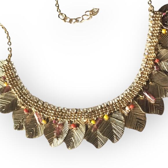 EXPRESS antiqued gold tone dangling leaves Roman collar necklace - Picture 1 of 7
